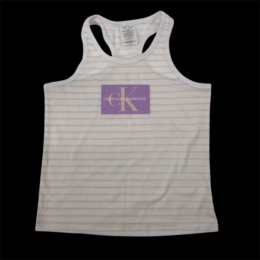 Calvin Klein Girls Pajama Tank Top M 7- 8 Striped Pink White Racerback Lounge